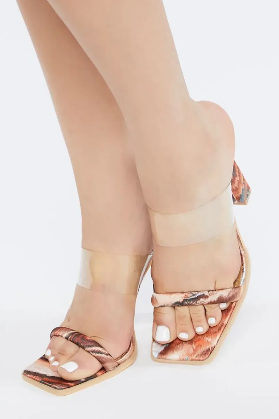 Marble Print Open-Toe Block Heels