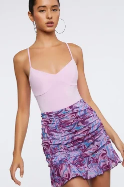 Marble Print Ruched Mini Skirt