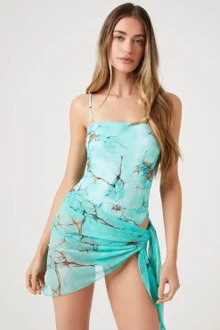 Marble Print Swim Cover-Up Sarong