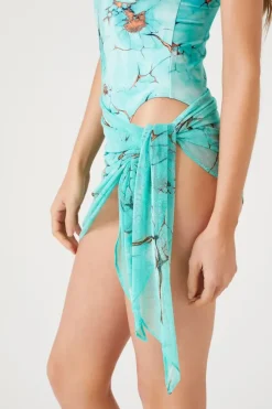 Marble Print Swim Cover-Up Sarong