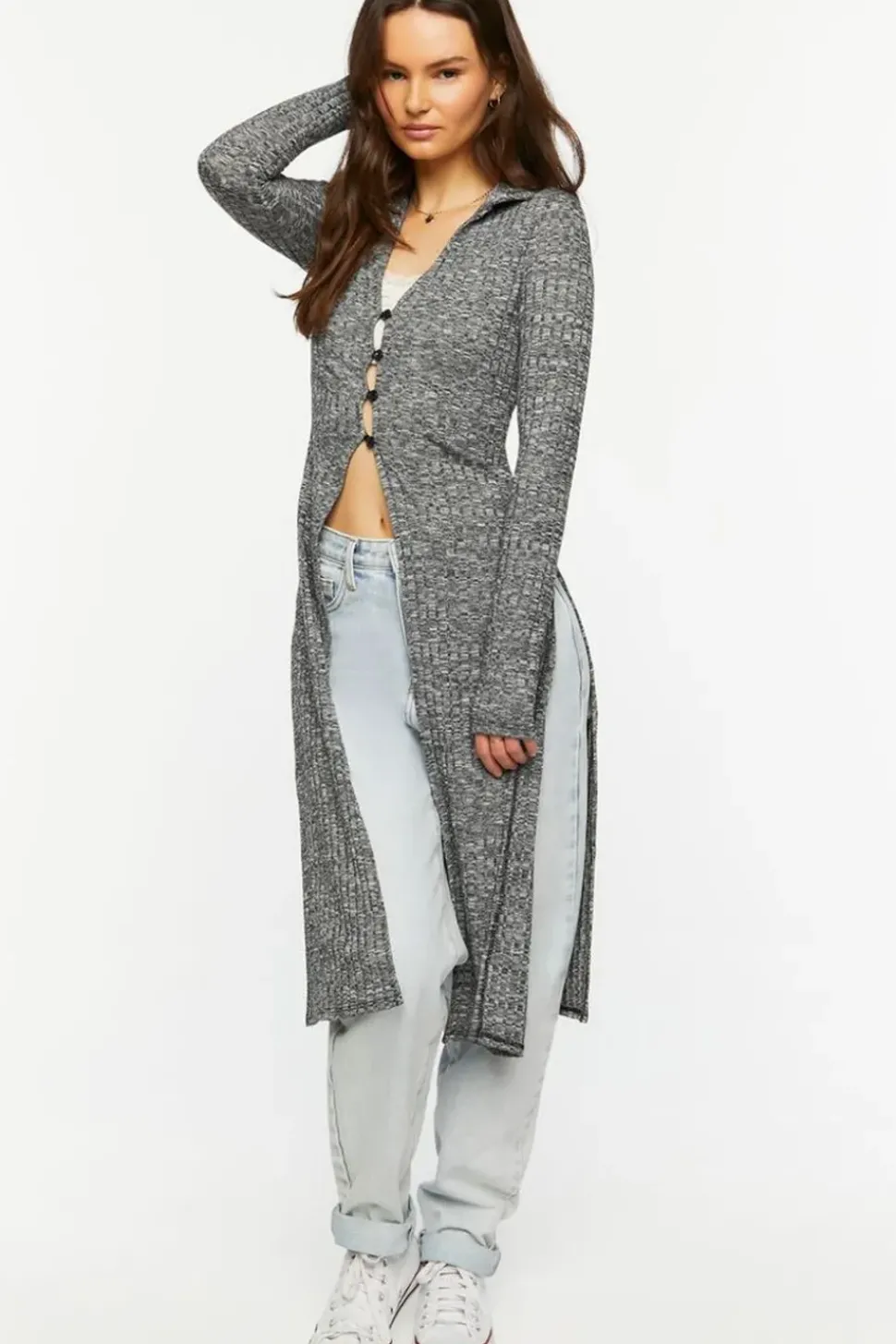 Marled Longline Cardigan Sweater