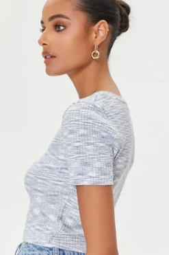 Marled Sweater-Knit Crop Top