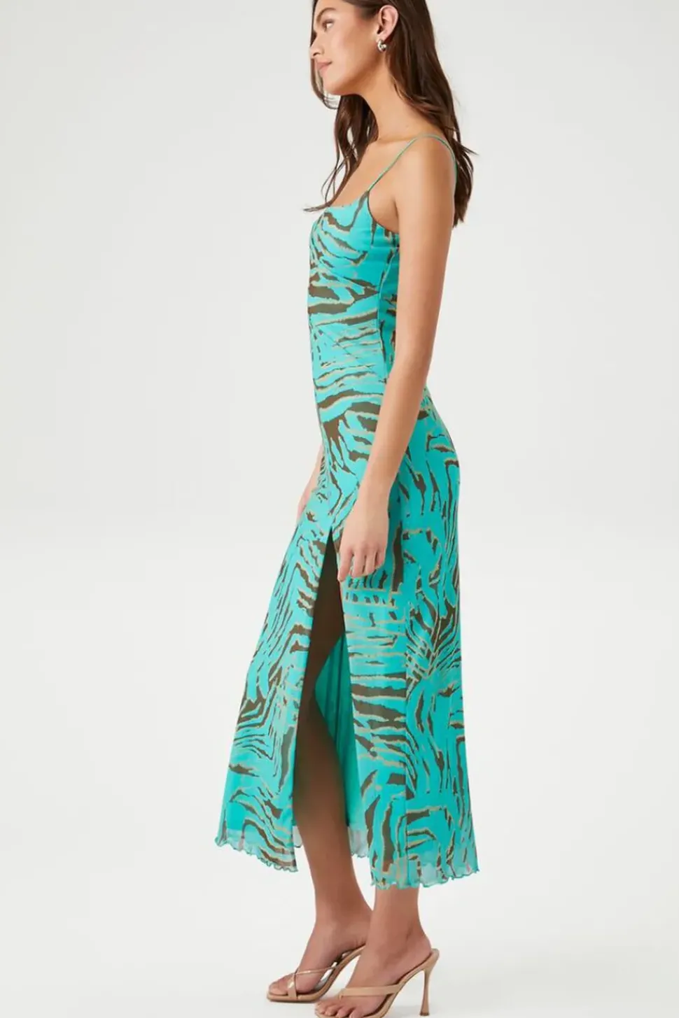 Mesh Abstract Print Maxi Dress