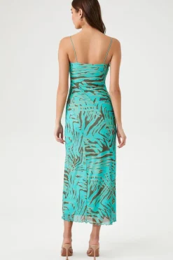 Mesh Abstract Print Maxi Dress