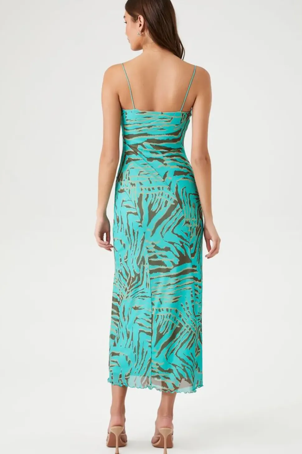 Mesh Abstract Print Maxi Dress