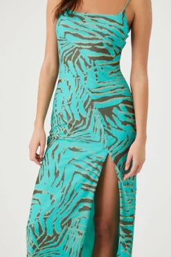 Mesh Abstract Print Maxi Dress