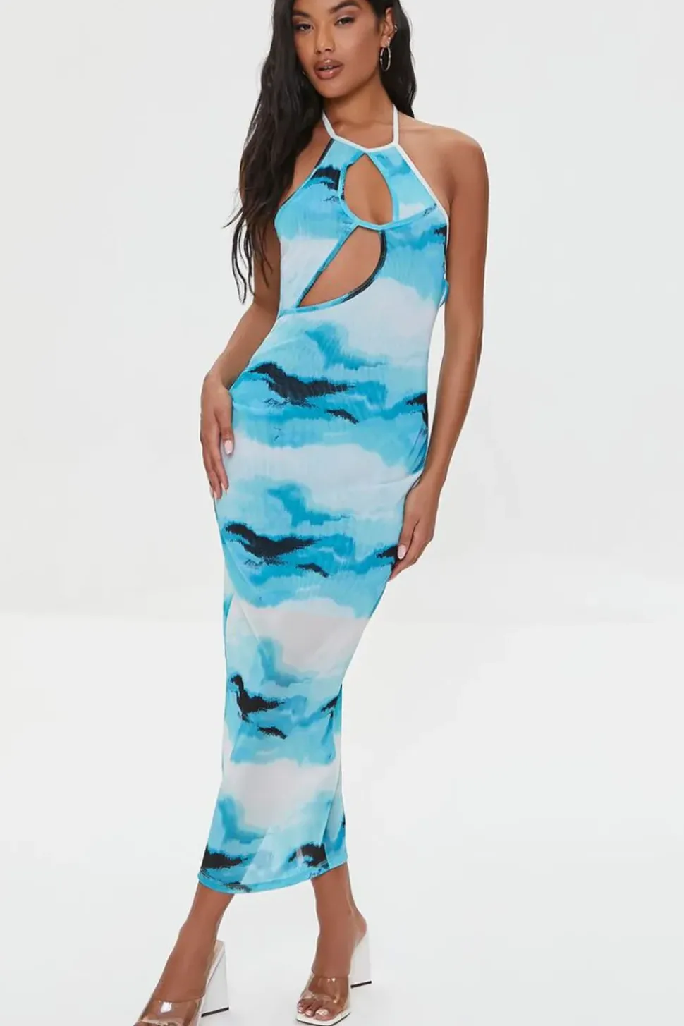 Mesh Abstract Print Midi Dress
