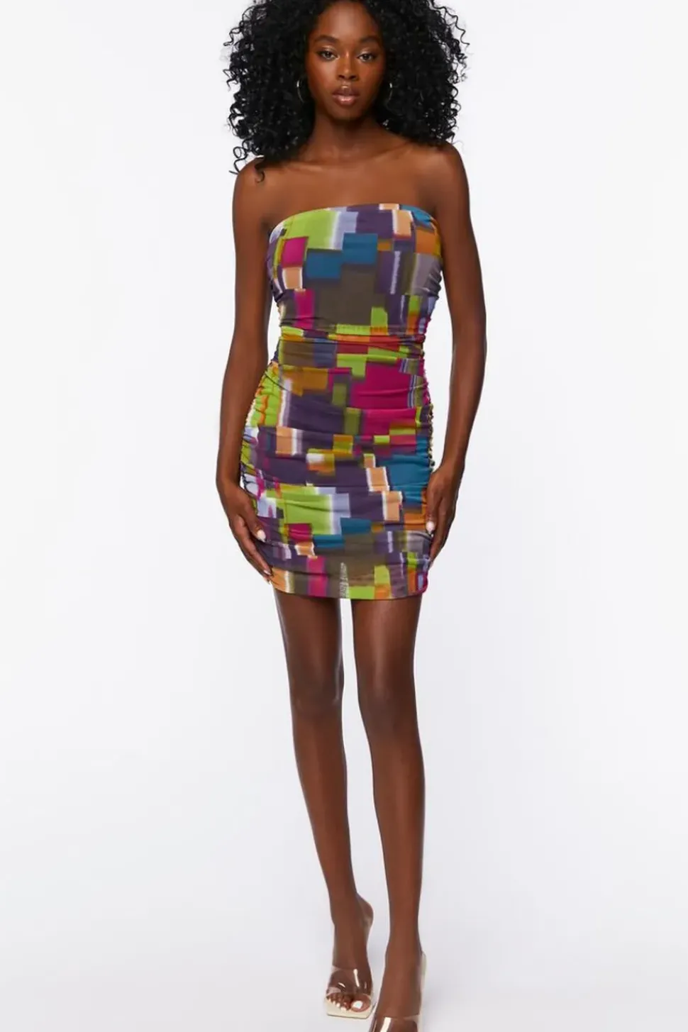 Mesh Abstract Print Tube Dress