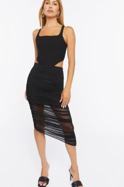 Mesh Bodycon Midi Skirt