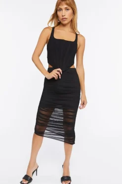 Mesh Bodycon Midi Skirt