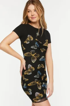 Mesh Butterfly Print Cami Mini Dress