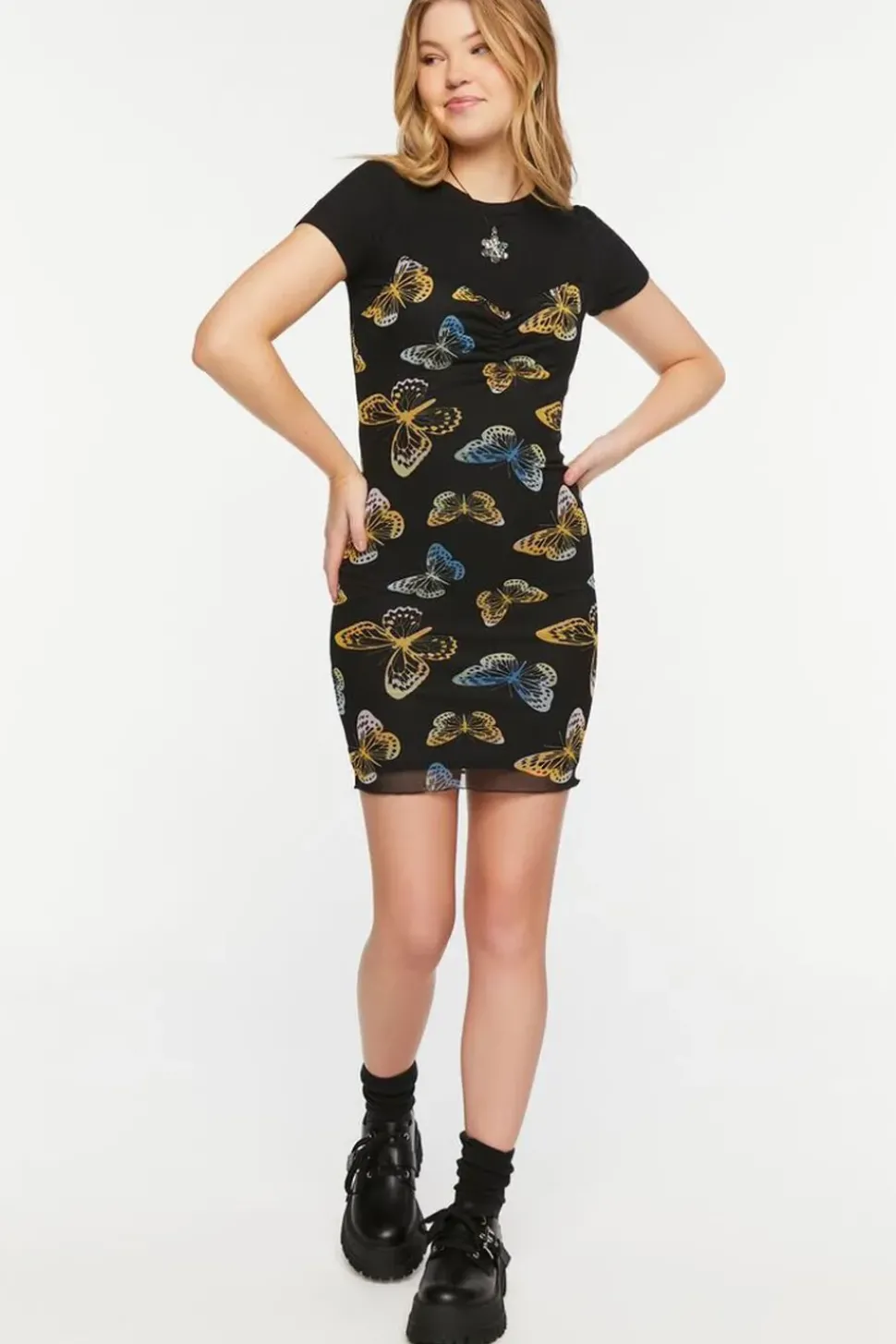 Mesh Butterfly Print Cami Mini Dress