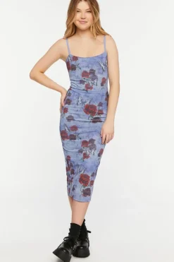 Mesh Butterfly Rose Print Cami Dress