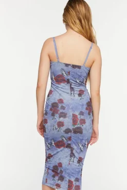 Mesh Butterfly Rose Print Cami Dress