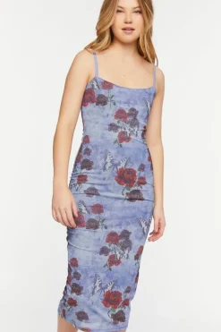 Mesh Butterfly Rose Print Cami Dress