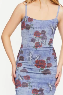 Mesh Butterfly Rose Print Cami Dress