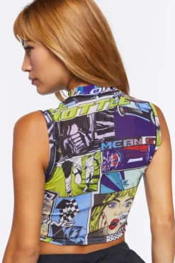 Mesh Comic Racing Crop Top