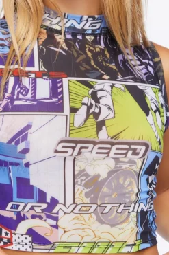 Mesh Comic Racing Crop Top
