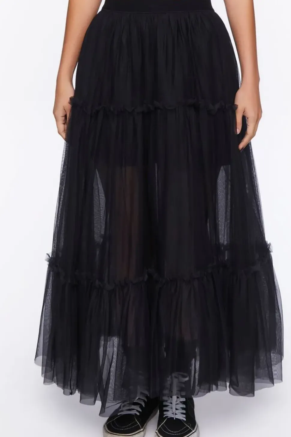 Mesh Crop Top & Tiered Maxi Skirt Set