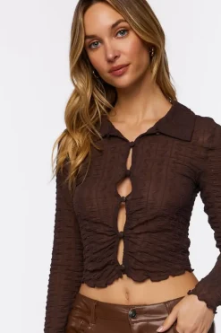 Mesh Cutout Button-Front Shirt