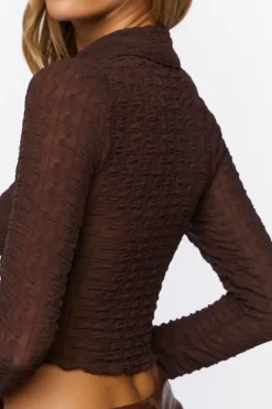 Mesh Cutout Button-Front Shirt