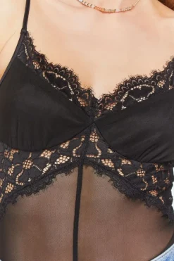 Mesh Eyelash-Lace Cami Bodysuit