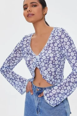Mesh Floral Print Crop Top