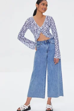 Mesh Floral Print Crop Top