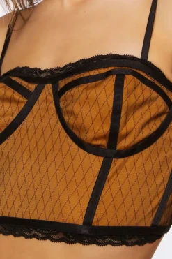 Mesh Lace-Trim Bustier Crop Top
