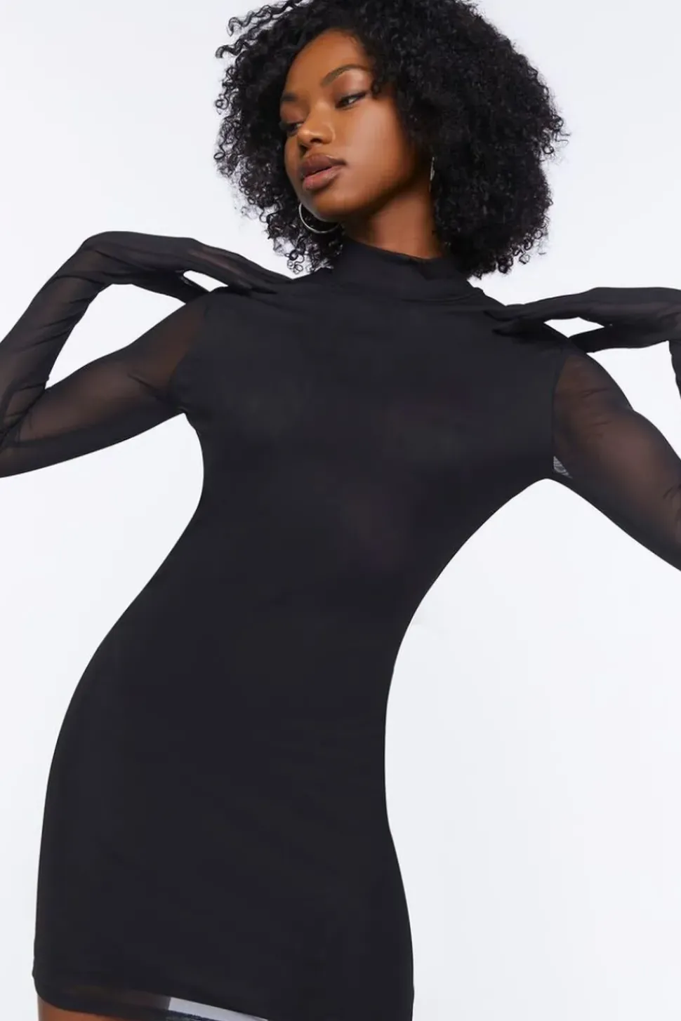 Mesh Mock Neck Mini Dress