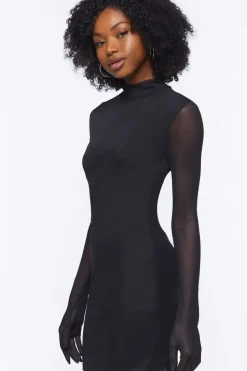 Mesh Mock Neck Mini Dress