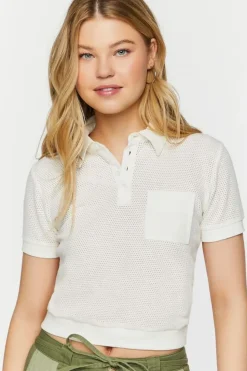 Mesh Netted Cropped Polo Shirt