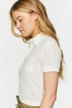 Mesh Netted Cropped Polo Shirt