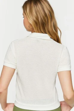 Mesh Netted Cropped Polo Shirt