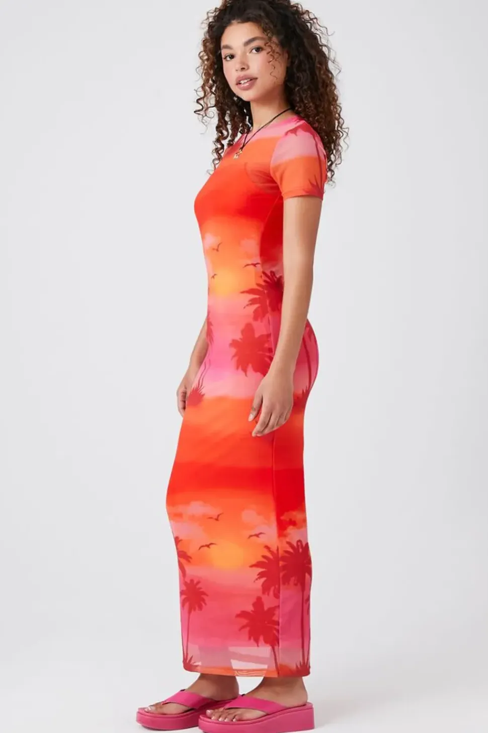 Mesh Palm Tree Midi Dress