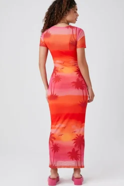 Mesh Palm Tree Midi Dress