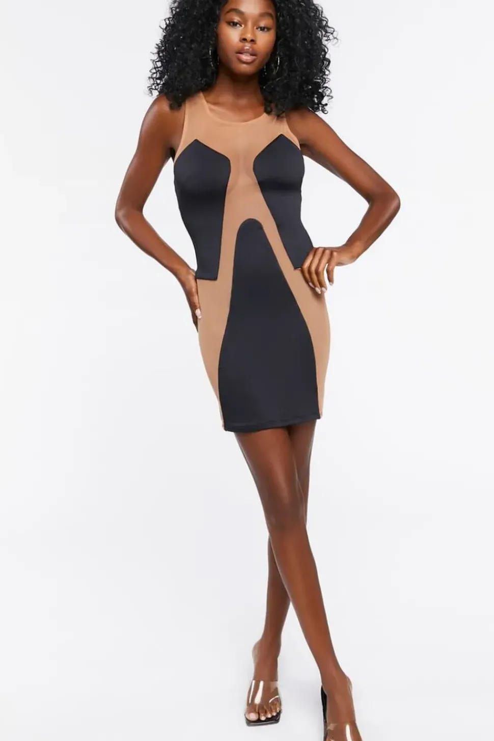 Mesh Panel Mini Dress