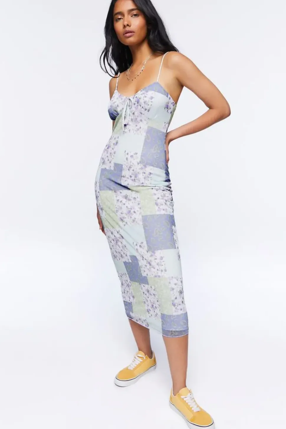 Mesh Patchwork Midi Dress
