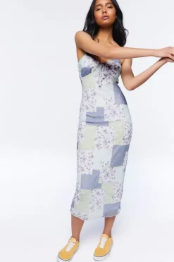 Mesh Patchwork Midi Dress