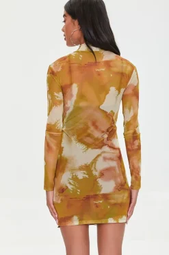 Mesh Watercolor Print Dress