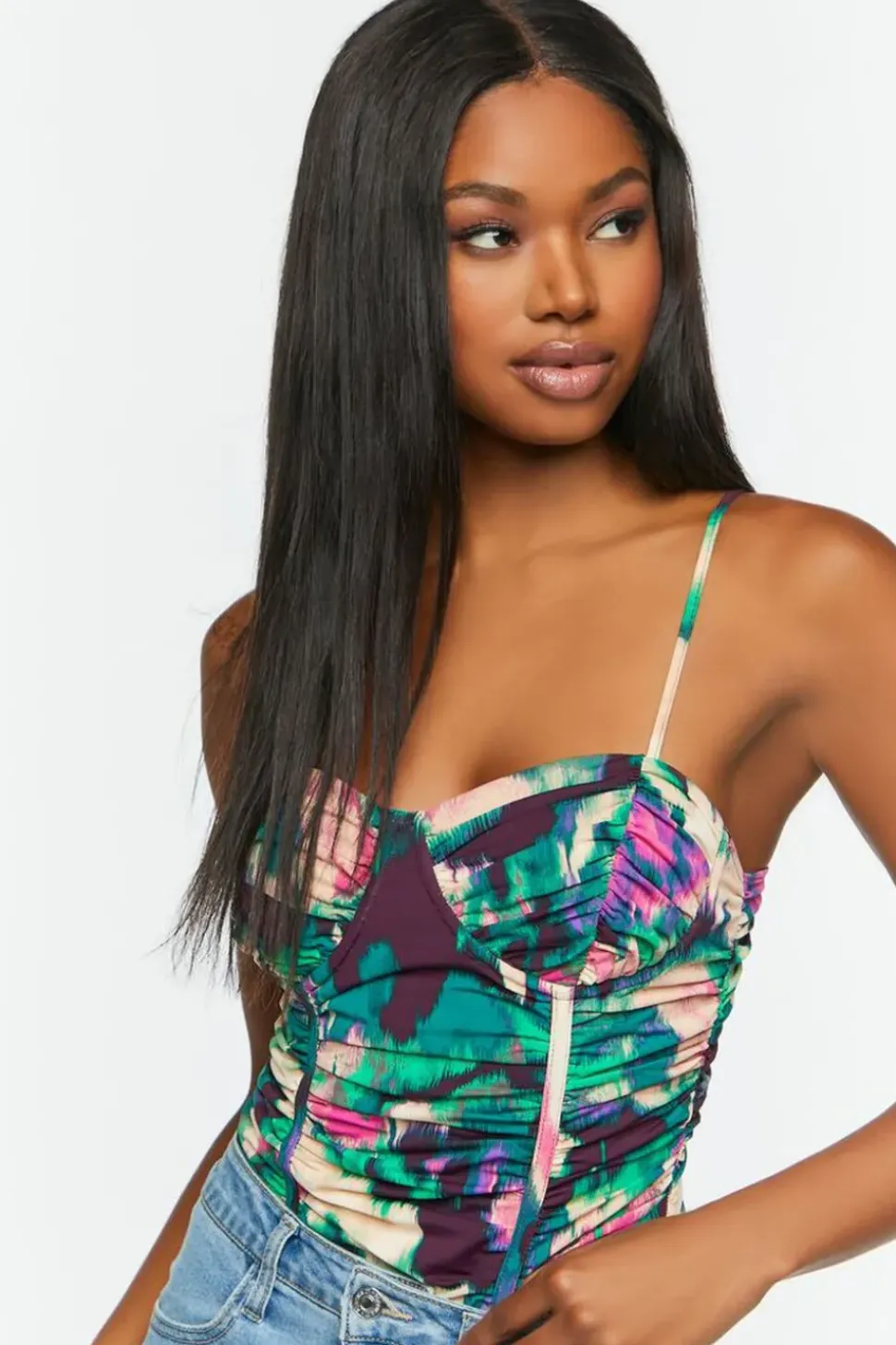 Mesh Watercolor Ruched Bodysuit