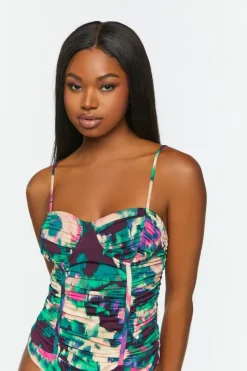 Mesh Watercolor Ruched Bodysuit