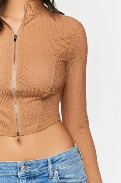 Mesh Zip-Up Crop Top