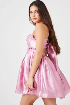 Metallic Bow Babydoll Dress