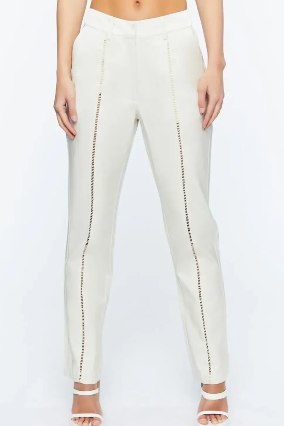 Micro-Cutout Straight-Leg Pants