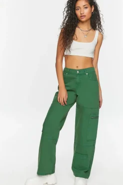 Mid-Rise Denim Cargo Pants
