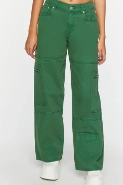 Mid-Rise Denim Cargo Pants