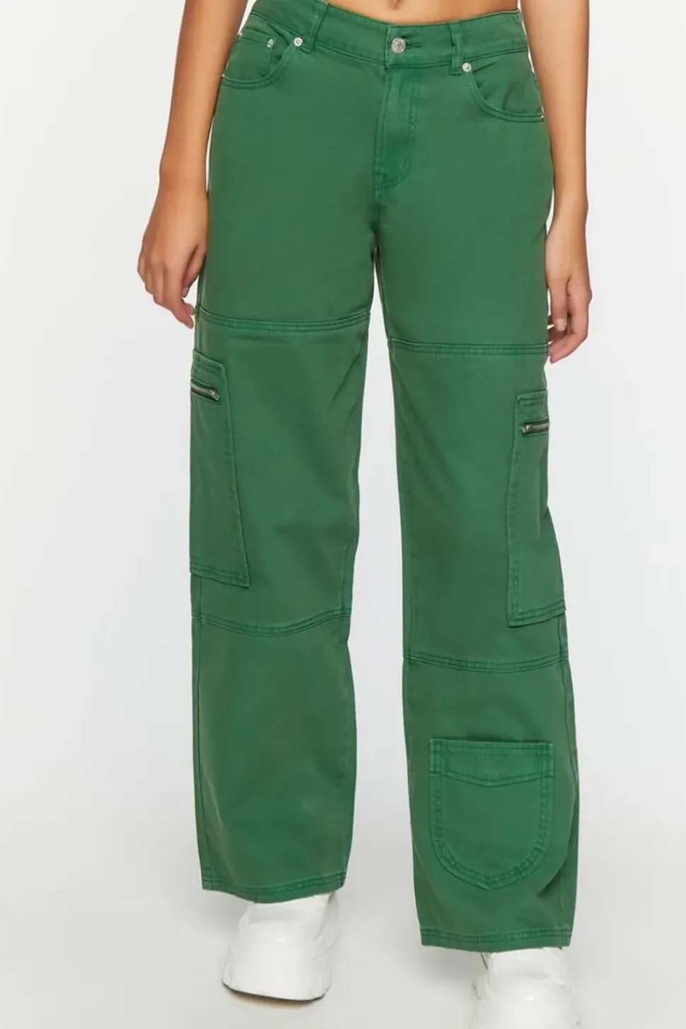 Mid-Rise Denim Cargo Pants