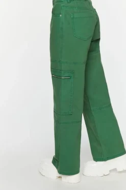 Mid-Rise Denim Cargo Pants