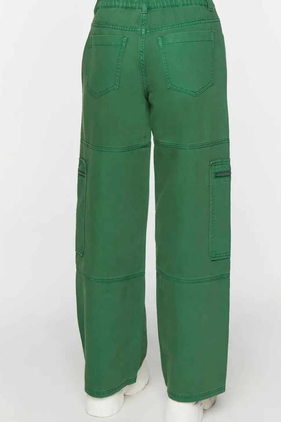 Mid-Rise Denim Cargo Pants